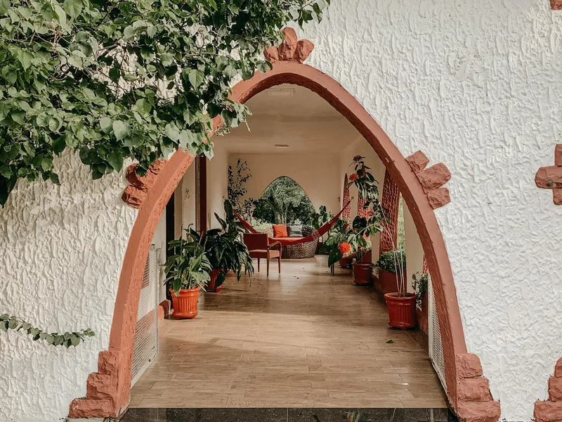 Detail of concrete and wood material interaction showing architectural textures