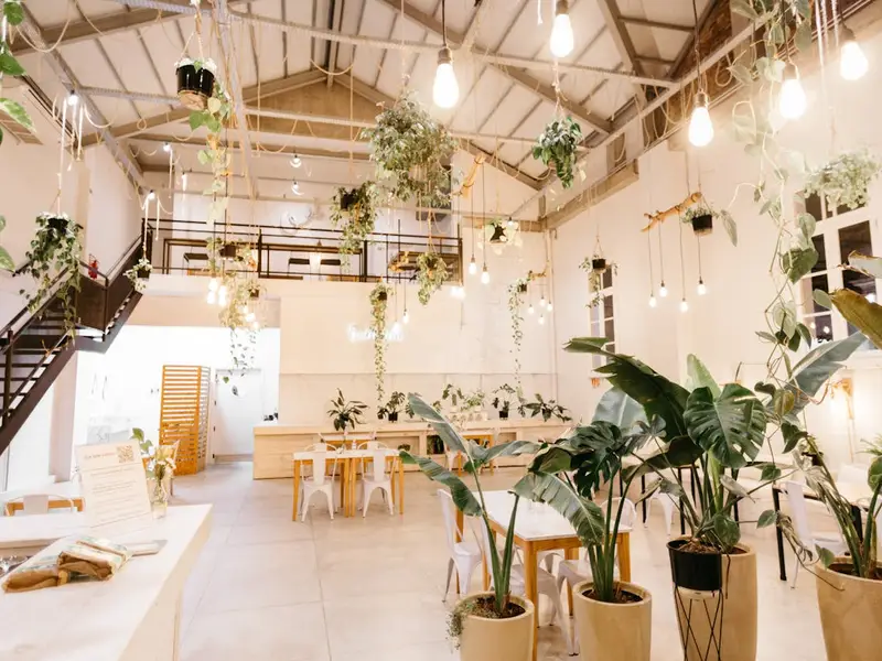 Industrial chic loft apartment interior with brick walls